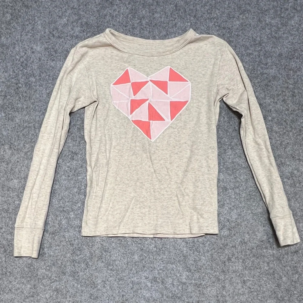 Cat & Jack Kids Pink Geometric Heart Cotton Pajama Set Size 10 Oatmeal Coral